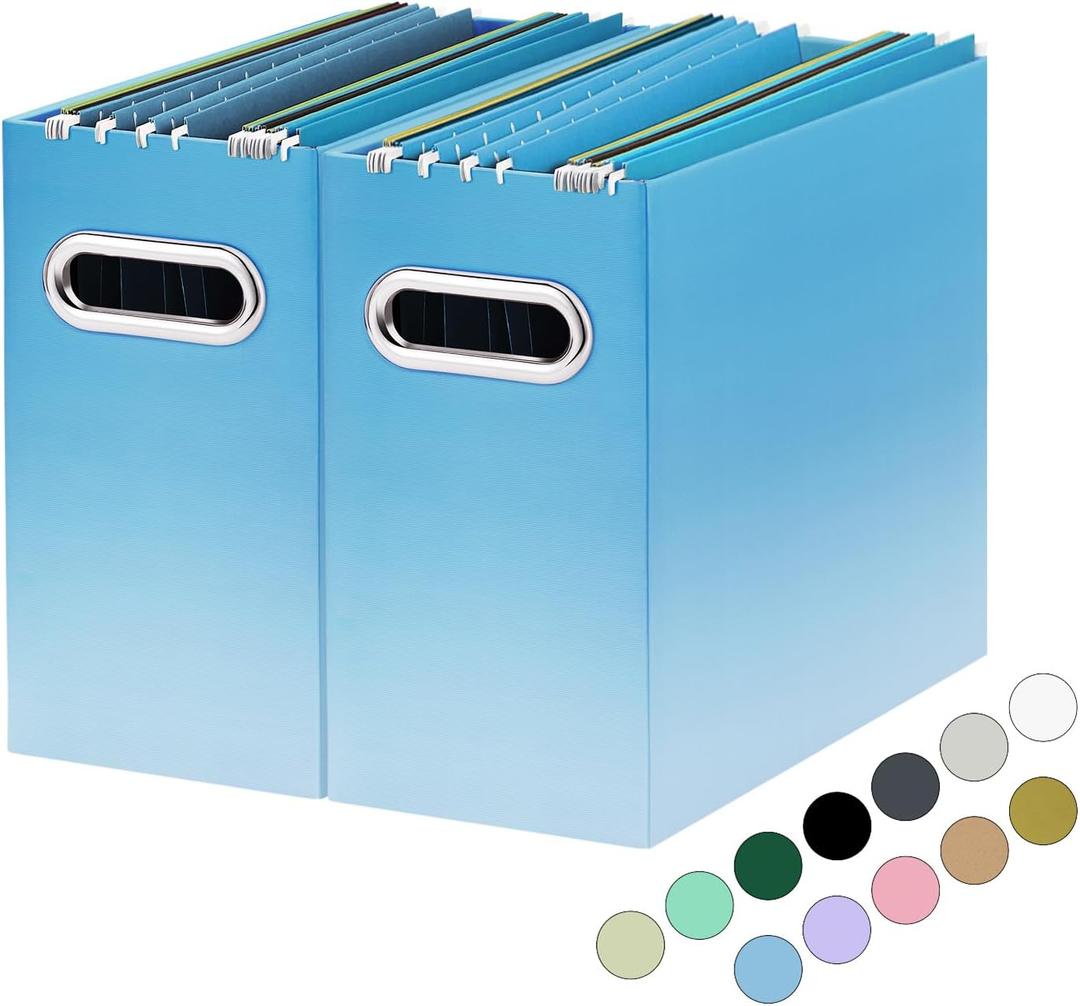 Oterri Cardboard File Organizer Box for Hanging File Folders Letter Size,File Box for Computer Desk,File Cabinet,Working Home,Office,Classroom (Gradient Light Blue, Letter Size - 2 Packs)