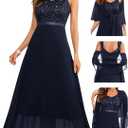 BeryLove Formal Wedding Guest Sequin Prom Dresses Cocktail Evening Lace Elegant Mother of The Bride Dress XX-Large, Navy