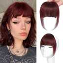 NAYOO Clip in Bangs - 100% Human Hair French Bangs Clip in Hair Extensions, Red French Bangs Fringe with Temples Hairpieces for Women Curved Bangs for Daily Wear