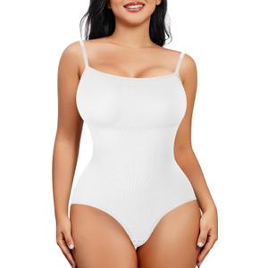 Nebility Shapewear Waist Trainer Bodysuits Women Clothing Tummy Control Seamless Full Body Shaper Square Neck Jumpsuits Top (Small, White)