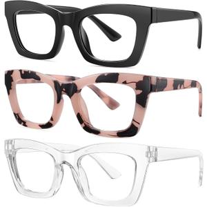 Okany Blue Light Blocking Glasses for Women Men Fashion Computer Screen Gaming TV Phones Anti Eyestrain & UV Glare Glasses 3 Pack (3 Pack Black + Leopard + White)