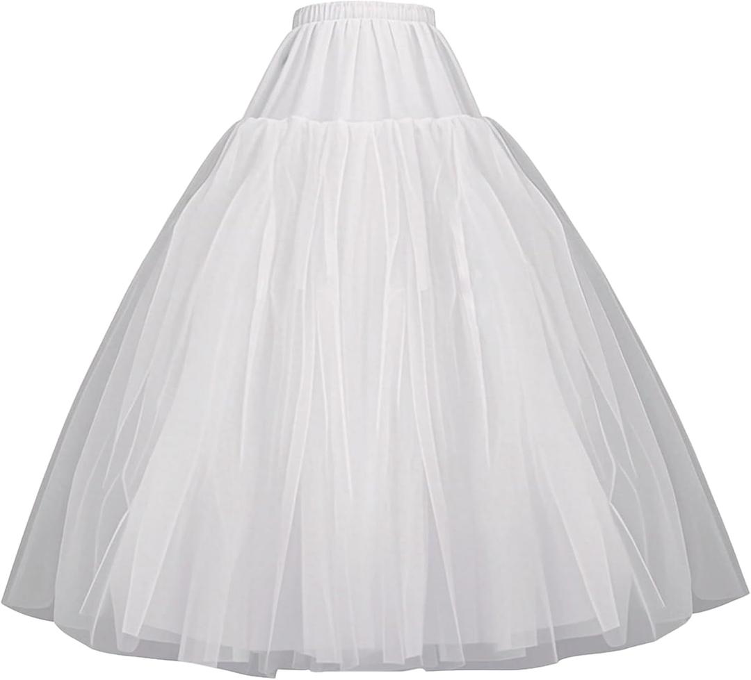 Women's Hoopless Petticoat 4 Layers Tulle Crinoline Underskirt Slips A-Line Floor Length Under Skirt to Make Dress Puffy for Bridal Wedding Dress Ball Gown White