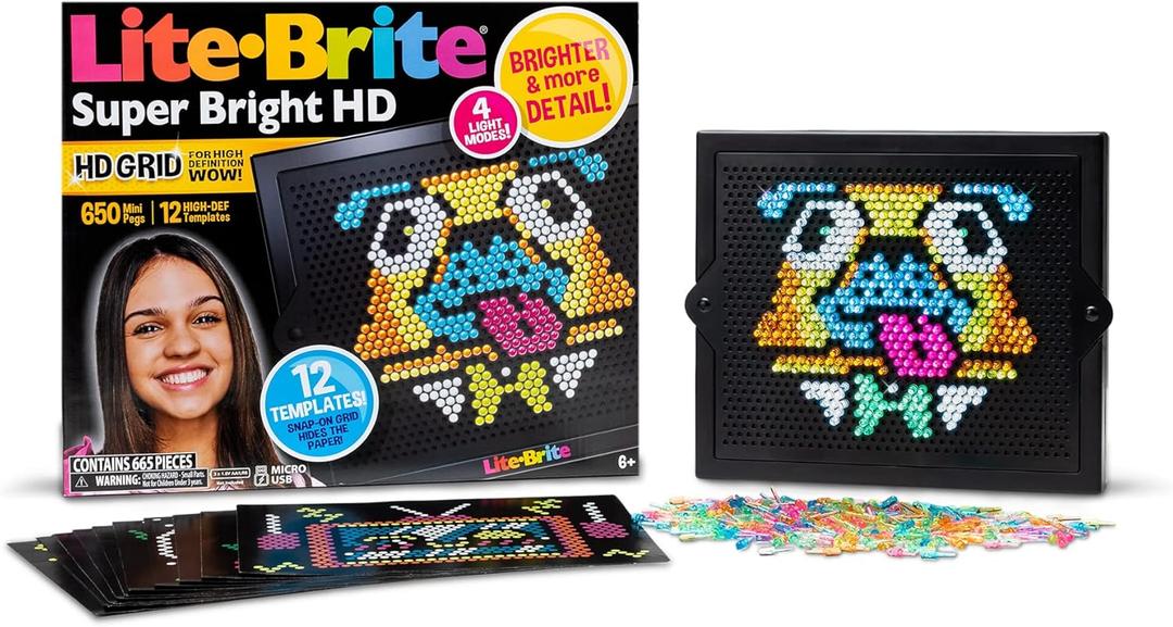 Lite Brite Super Bright HD - Creative Retro Light-Up Screen  Educational Play for Children  Enhances Creativity & Fine Motor Skills, Gift for Boys and Girls Ages 6+