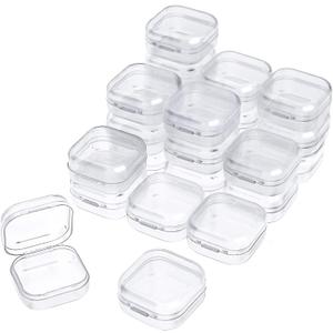 Clear Plastic Storage Container Set With Stickers For Custom Labels. 14 Pcs ~2“ x 2“ Mini Containers And 1 Pcs 6.5" x 4.75" Large Container