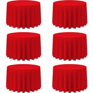 BRILLMAX 6 Pack Red Round Tablecloths 108 Inch for 48 Tables - 150 GSM Polyester Fabric, Floor Length Drop, Water, Stain & Wrinkle Resistant Cloth Cover for Wedding Reception Banquet Dining Party
