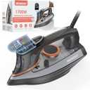 IRONDAY Steam Iron for Clothes with LCD Screen, 1700W Iron Non-Stick Ceramic Soleplate, Auto Shutoff, Self-Cleaning, Anti-Drip, Steam Burst, Spray Mist 10.14oz Water Tank Ironing Clothes for Home,Grey