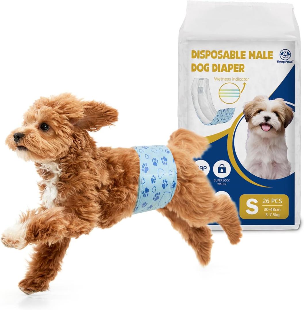 Male Dog Diapers with Wetness Indicator, Disposable Belly Band for Puppy Male Diapers, Doggie Wraps for Puppy Training, Incontinence (S, 26 Count)
