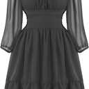 PUKAVT Women's Summer Dress 2026 Chiffon Causal Short Dress | Square Neck dress, 3/4 Lantern Sleeve dress, Tie Back dress, Wedding dress, Homecoming Dress, Vacation Dress, Date Dress (Black, XXL)