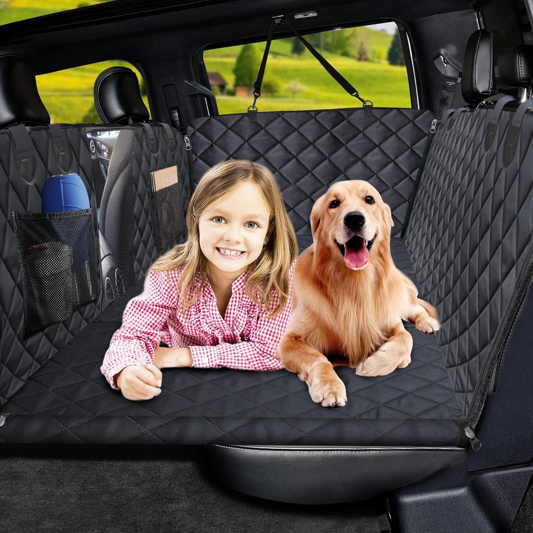 URPOWER XL Dog Back Seat Extender for Crew Cab Truck, Hard Bottom Dog Car Seat Cover Waterproof Dogs Car Hammock Pet Backseat Bed, Pet Truck Accessories for F150 / RAM 1500/ Tundra Crew Cab (Black)