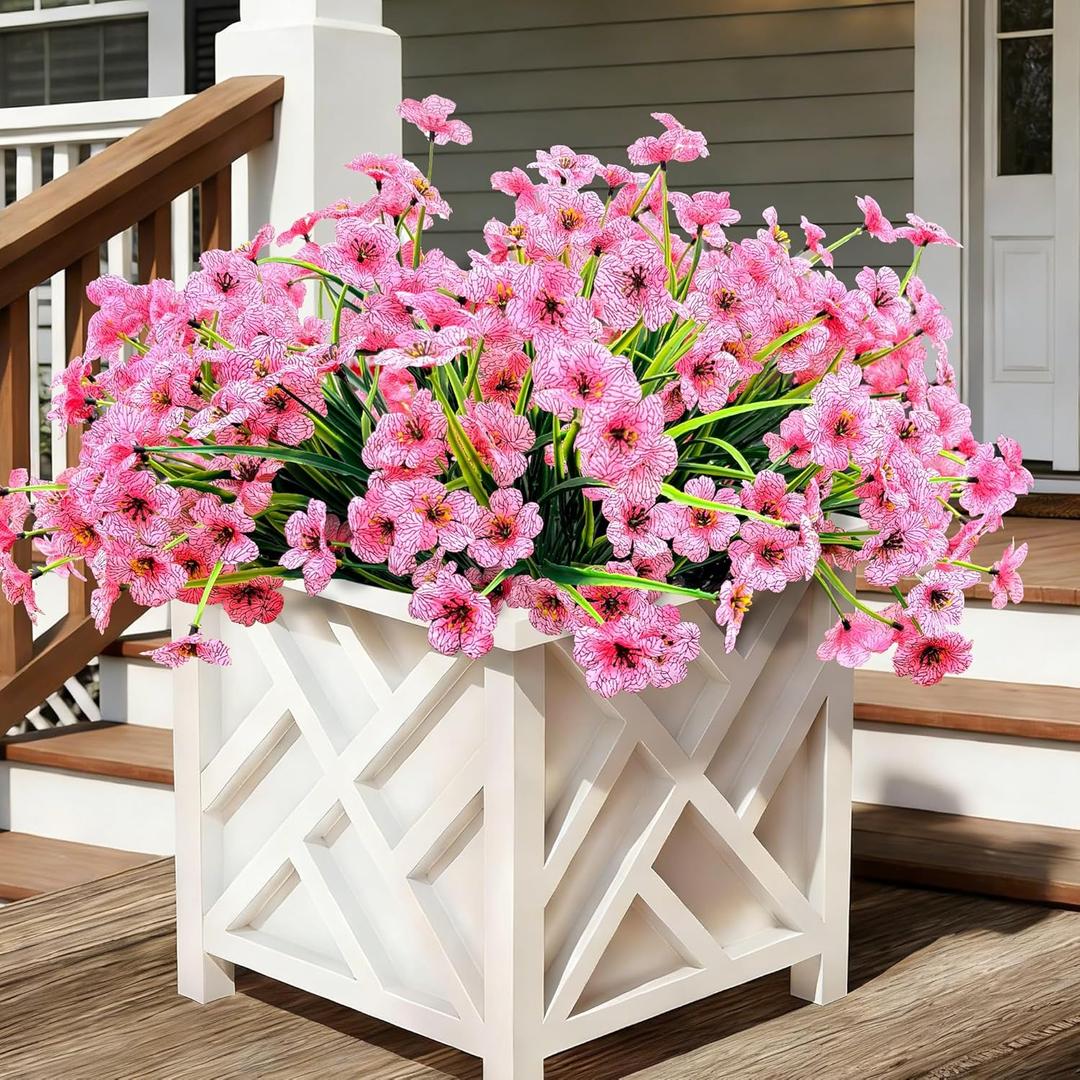 20 Bundles Artificial Flowers for Outdoors, UV Resistant Fake Flowers with Plastic Plants, Faux Silk Flower for Outdoors Planter, Fake Realistic Plant Outside Window Boxes Patio Decor-Pink