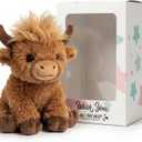 Highland Cow Plush - 8 Inch Ultra-Soft Highland Cow Stuffed Animal, Squishy Sitting Scottish Cattle Stuffy, Desk Decor & Highland Cow Gifts for Kids, Teens & Adults