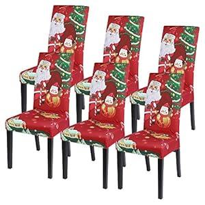 SearchI Christmas Dining Chair Covers Set of 6, Stretch Xmas Parsons Chair Slipcovers Seat Protector Washable Spandex Kitchen Chair Cover for Dining Room, Christmas Decoration, Holiday Party(Santa Claus)