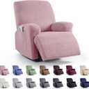 KinCam Recliner Covers, Stretch Reclining Chair Covers, Recliner Sofa Slipcovers Stripe Jacquard Recliner Couch Covers Furniture Protector Covers for Pet Kid (1 Seater, Pink)