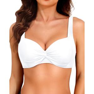 Women Underwire Bikini Top - 2025 Push Up Swimsuit Tops Padded Bra Bathing Suit (Large, White)