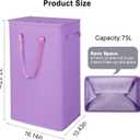 Odonata 75L Slim Laundry Hamper with Lid,Large Foldable Laundry Basket with Removable Bag and Handles Tall Collapsible Dirty Clothes Basket Great for Bedroom, Bathroom, Dorm, College,RV.(Purple, 75L)