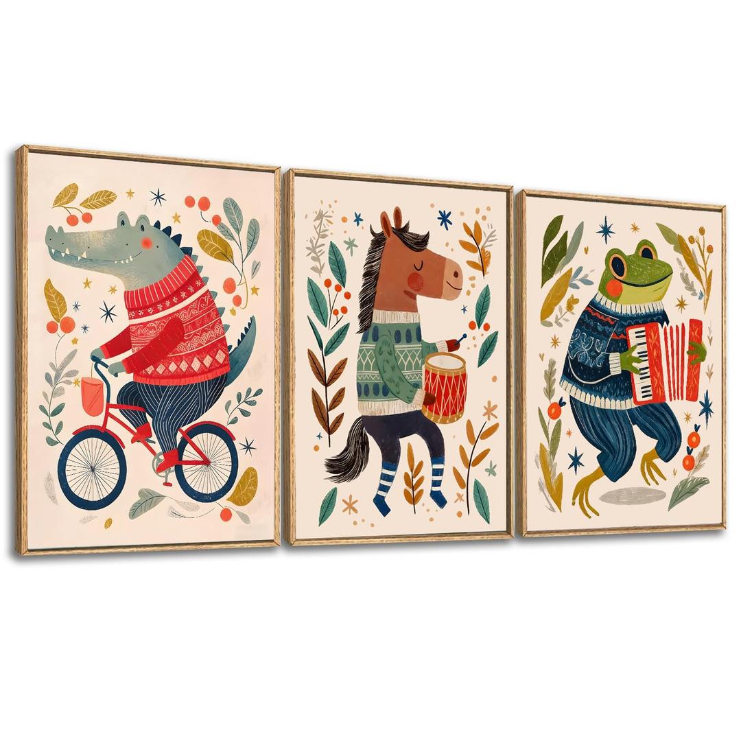 Pormipone Canvas Wall Art 3 Pc Cute Animal Nordic Decor 16x24 Inch Framed