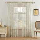 Vintage Khaki Lace Curtains 63 Inch Length 2 Panels Set Country Floral Sheer Curtains for Bedroom Living Room Rod Pocket Light Filtering Farmhouse Flower Curtain Window Drapes Rustic Decor, 52x63