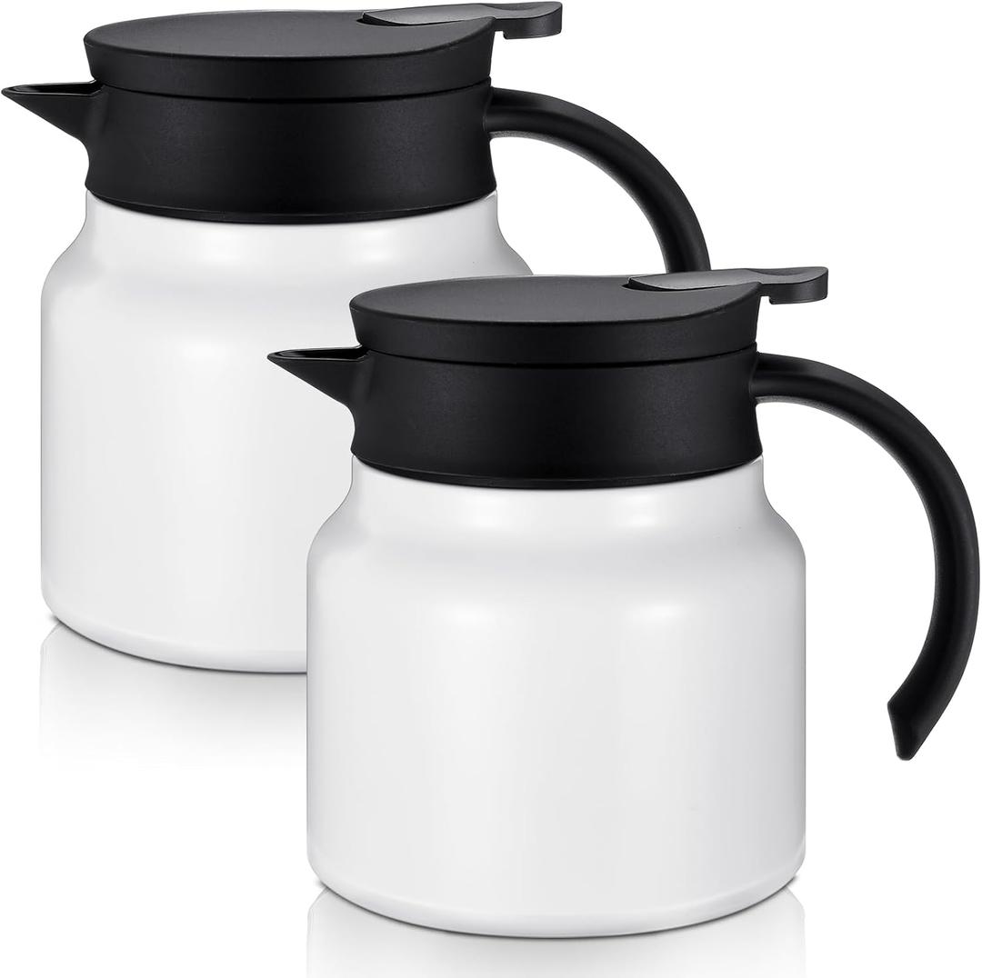 Ziliny 2 Pcs 27 oz Thermal Coffee Carafes for Keeping Hot/cold Stainless Steel Small Coffee Creamer Container Double Wall Vacuum Insulated Tea Pot Milk Beverage Dispenser for Party Home (White)