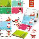 3 x 500 PCS Christmas Gift Tags, Self Adhesive Santa Claus Stickers, Festive Holiday Name Labels for Wrapping Paper Presents Decor, 8 Designs (Cartoon-1)