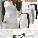 3 Pack Women's Maternity Shirts, Pregnancy Raglan Long Sleeve Tops Sides Ruched Crew Neck Color Block Mama Clothes (S)