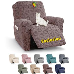 YEMYHOM Recliner Chair Cover, Stretch Recliner Slipcover for 1 Seater, Geometric Jacquard Reclining Couch Cover Furniture Protector for Pets & Kids, Brown