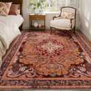 RUSHUFFY 5x7 Washable Area Rugs for Bedroom, Vintage Boho Distressed Print Pattern Rugs for Living Room, Soft Non-Slip Carpet for Indoor Dining Room Nursery Farmhouse Girls Room, Orange & Red