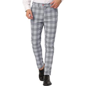Lars Amadeus Men's Plaid Dress Pants Casual Slim Fit Flat Front Skinny Business Checked Plaid Pants (38, Gray)