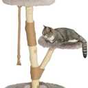 PawHut Cat Tree Tower, 35 Inch Modern Cat Tree for Indoor Adult Cats with Wooden Natural Branch Scratching Posts, Cat Bed & Rope Cat Toy, Brown