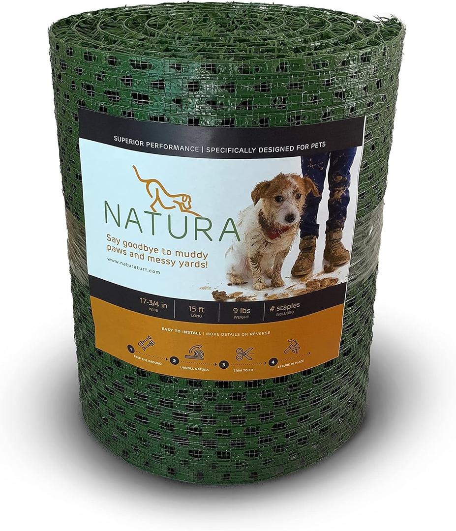 Natura PowerRun 10376807 Outdoor Artificial Grass for Dogs, Turf Grass Patch Blends in with Natural Grass, Keeps Paws and Homes Clean, 1.5 ft. x 15 ft., Green