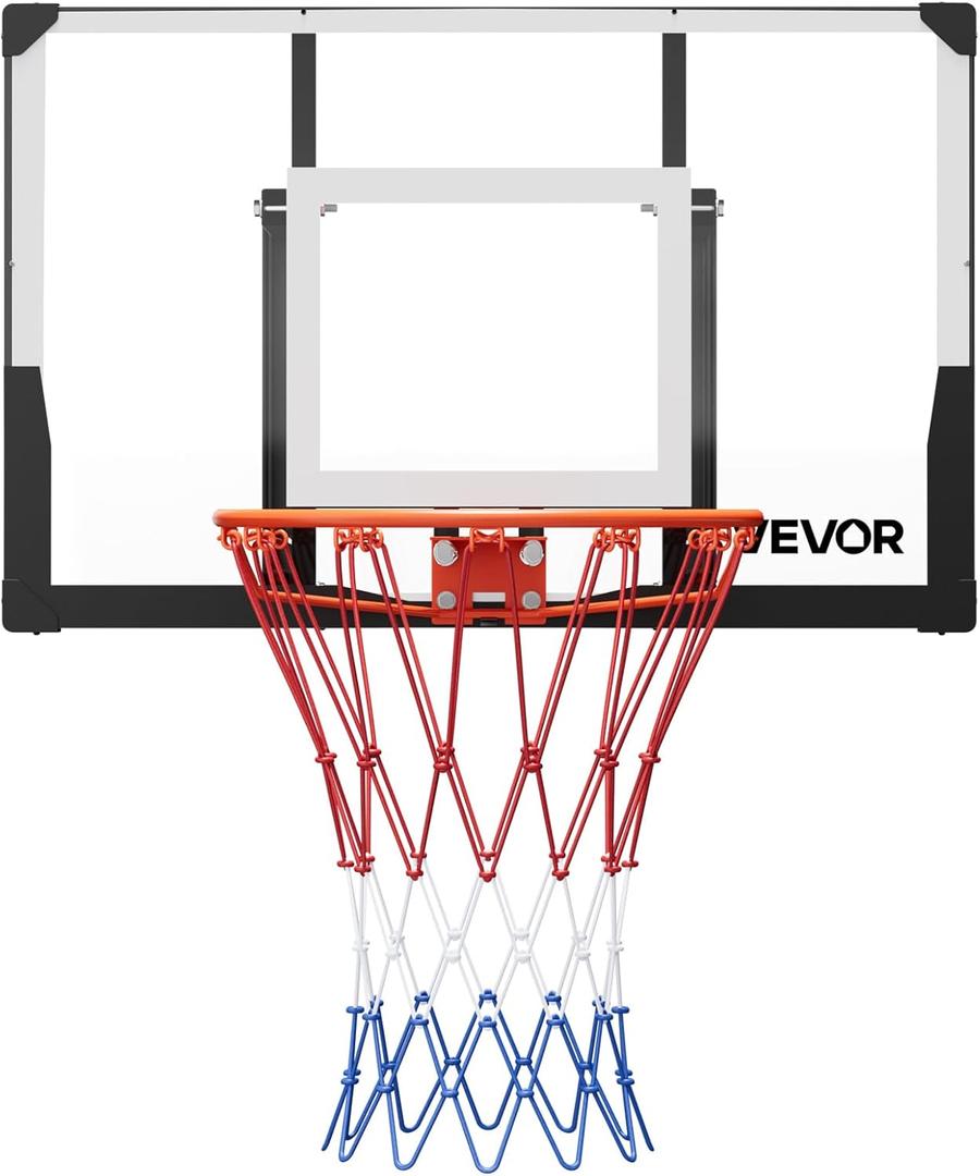 VEVOR Basketball Hoop, 44 Inchs PC Backboard Wall Mounted, Basketball Portable Hoop & Goal, Indoor & Outdoor with Hand-Crank Adjustment, Classic Basketball Court, Teens, Adults, Schools, Parks, Black Goal 44in
