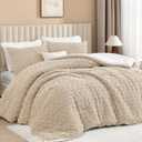 Andency Fluffy Sherpa Full Comforter Set, Super Soft Beige Fleece Warm Bedding for Winter, Luxury Jacquard Boho Thick Fuzzy Plush Bed Set 3 Pieces(1 Shaggy Comforter, 2 Pillowcases) (Full(79''x90''))