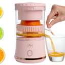 Paris Hilton Electric Citrus Juicer, Mini Portable Cordless Juicer with USB Rechargeable Base, One-Touch Button, Compact Lemon, Lime and Orange Juicer, Pink