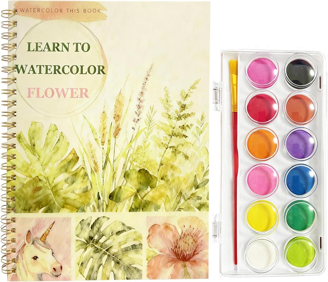 2 x Watercolor Workbook,12 Colors Water Color Books Paint, Beginner-Friendly Watercolor Workbooks with Paint Brush