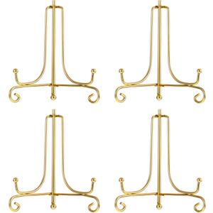 4 Pack Display Stand, BetterJonny 8" Iron Gold Easel Plate Holder Stand for Displaying Pictures, Photo Frames, Decorative Plates, Book and Tabletop Artworks