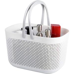 UUJOLY Plastic Organizer Storage Baskets with Handles, Shower Caddy Bins Organizer for Bathroom and kitchenWhite (1 Pack)
