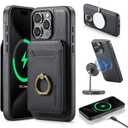 SZHAIYU 2 in 1 Detachable Magnetic Phone Cases Compatible with iPhone 14 Pro Max Case with Card Holder Ring , Compatible with Magsafe Wallet, Leather Men 6.7'' RFID Blocking (Black,iPhone 14 Pro Max)