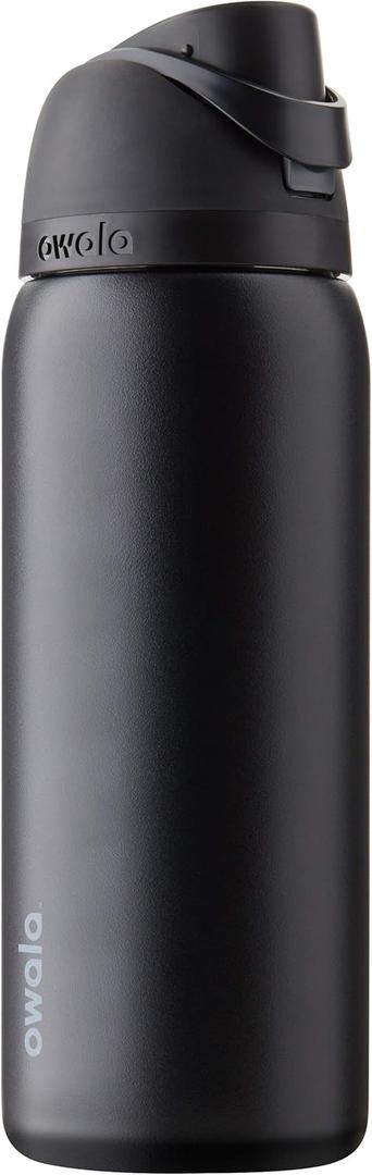FreeSip Insulated Stainless Steel Water Bottle with Straw for Sports, Travel, and School BPA-Free Sports Water Bottle, 32 oz, Very, Very Dark (32 Ounces)