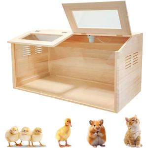 Solid Wood Chicken Brooder Box with Lighting Kit & Thermometer - Indoor Brooding for 25 Chicks (32x16x16) - Ideal for Chickens, Ducks, Quails, Hamsters & Lizards (XL)