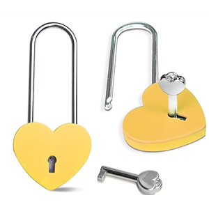 Single Heart Lock with Key 3.5 Inches, 50mm Love Padlock Matte Finish Yellow Metal Love Lock for Lovelock Bridge, Card Box, Jewelry Box, Diary Book, Handbag