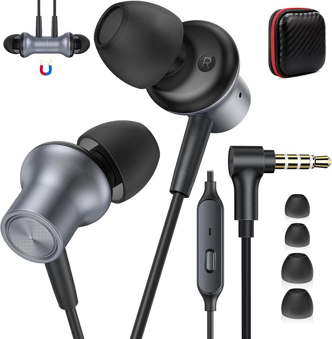 ASKUBSKU Noise Isolating Wired Earbuds for Chromebook Laptop PC, Ear Buds Wired with 3.5mm Plug in Audio Jack Mic/Mute HiFi Stereo Wire Headphones Corded Earphones for Kindle Fire/Switch School, Grey
