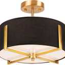 Edwarmlux 3Light Semi Flush Mount Ceiling Light Fixture, 13.7" Gold Drum Light with Black Fabric Shade, Modern Close to Ceiling Lamp for Living Room Bedroom Dining Room Kitchen Hallway Entry Foyer