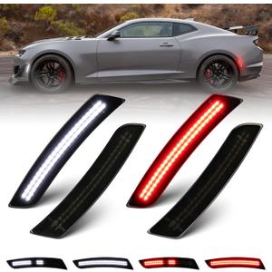 Dynamic Sequential White Red LED Side Marker Lights for Chevy Camaro 2016-2023 6th Gen LS LT SS RS ZL1, Smoked Lens Front Rear Bumper Marker Lamps 4PCS