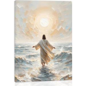 Palette Dreams Jesus Walking on Water Canvas Wall Art Painting Christian Bible Story Wall Decor Painting Poster Print Artwork for Living Room Bedroom Church Prayer Room Decor 12x16 Inch (16L" x 12W")
