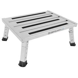 DEPSUNNY Adjustable Height Aluminum RV Step, Stable Foldable Platform Step Stool, Supports Up to 1,000 lb, Non-Slip Rubber Feet and Platform Mat, Easy to Carry (Silver)