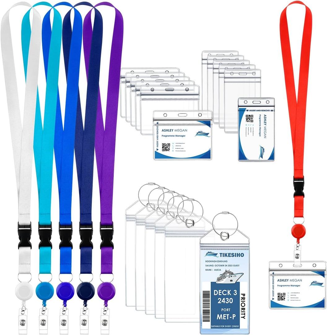 OTYMIOW 6 Sets Cruise Lanyards for Cruise Ship Cards, Retractable Cruise Card Holder Badge Reels Waterproof Lanyard Detachable Buckle for Cruise Lanyard with Card Holder Name Tag Holder for Cruise