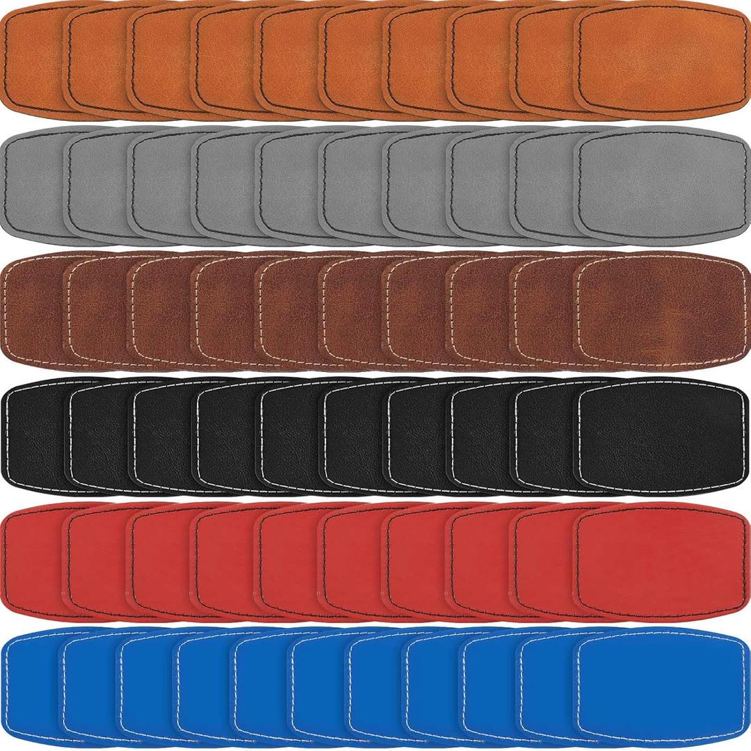 Dunzy 60 Pcs Blank Leatherette Hat Patches with Adhesive Rustic Rounded Rectangle Patch Faux Leather Patches for Hats Costumes Fabric Repair Sew Laser Supplies(Mixed Colors,2x3inch)