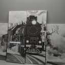 iHAPPYWALL 4 Panel Train Canvas Wall Art Vintage Black and White Steam Train Coal Burning Locomotive Wall Hanging Print On Canvas Car Pictures for Home Decoration Gift Ready to Hang