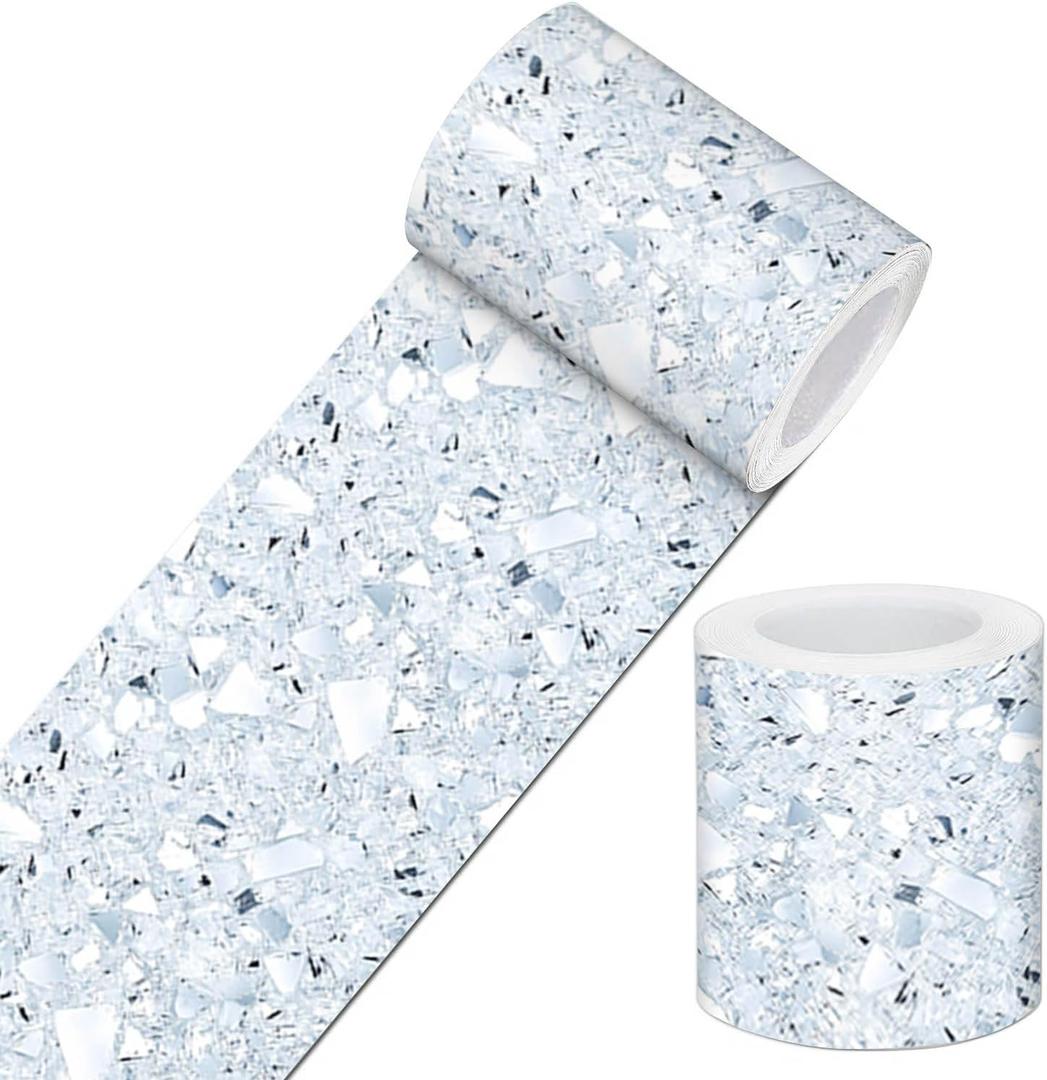 IVN Peel and Stick Wallpaper Border 4x196 Inch Blue Silver Crystal Mosaic Pattern Self Adhesive Decorative Wall Trim Accent Strip for Bedroom Kitchen Living Room Mirror Frame Bold Gothic Home Decor (Crystal Ice Diamond)