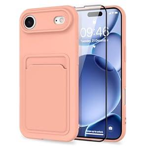 MZELQ Compatible with iPhone Air Case 2025 TPU Card Holder Wallet, Camera Protection + Screen Protector Soft Card Slot Phone Cover for Girls Women -Pink