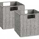 Vagusicc Wicker Basket, Set of 2 Hand-Woven Wicker Storage Basket, Foldable 11 inch Cube Storage Bins, Storage Baskets for Organizing Shelves, Closet Organizers and Storage Bins, Gray (11″×11″×11″)